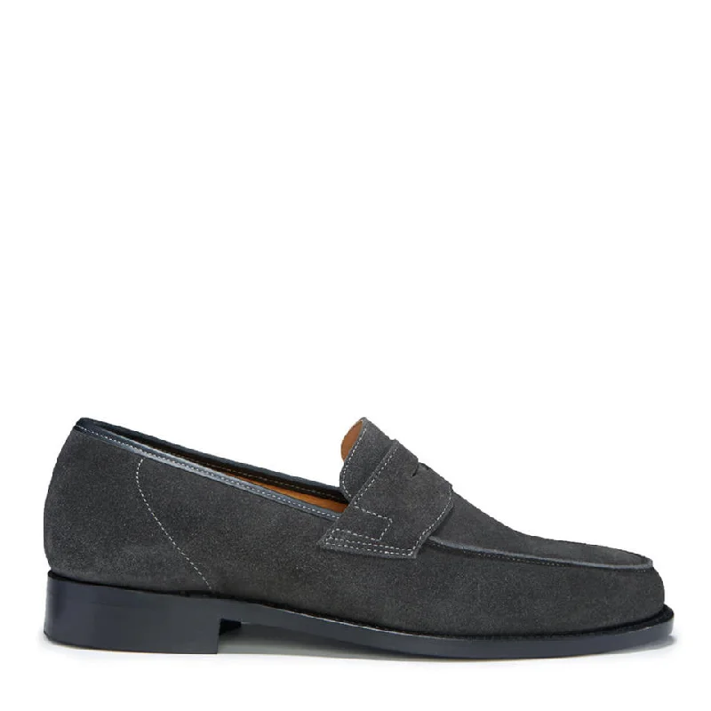 Men's loafers with a moc - toe designSlate Grey Suede Loafers, Welted Leather Sole