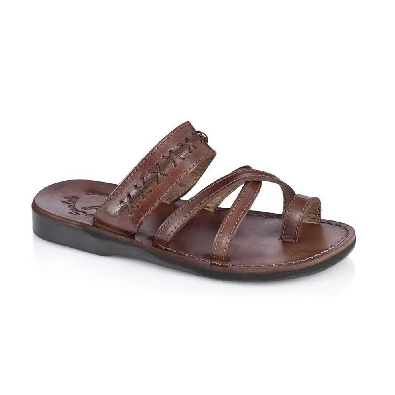 Men's sandals with a toe post designRachel - Leather Criss Cross Sandal | Brown