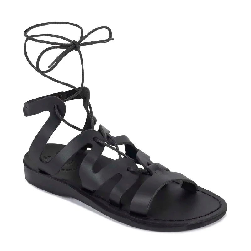 Men's sandals with a toe post designEmma - Leather Lace Up Sandal | Black