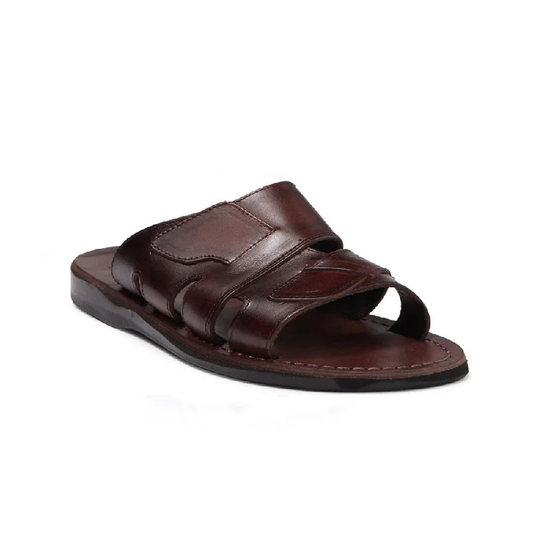 Men's sandals with a toe post designMateo - Leather Open Toe Slide Sandal | Brown