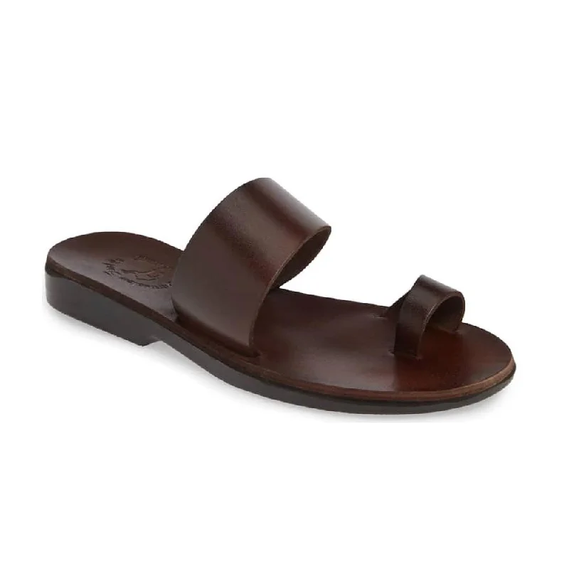 Men's sandals with a perforated leather upper for ventilationAbra - Leather Toe Loop Sandal | Brown