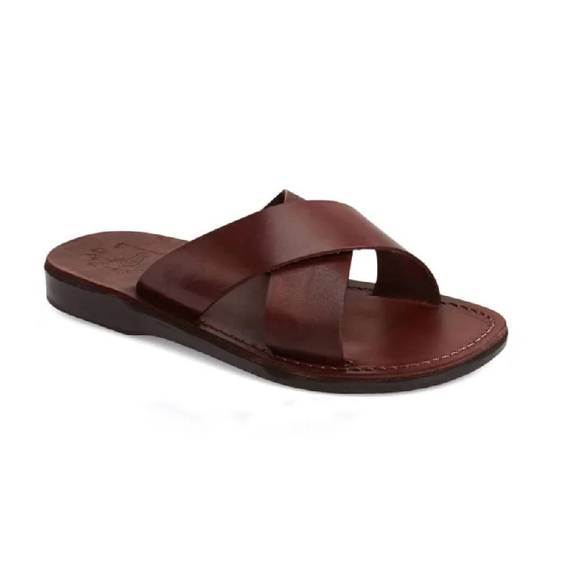 Flip - flop style men's sandals for beach wearElan - Leather Cross Strap Sandal | Brown