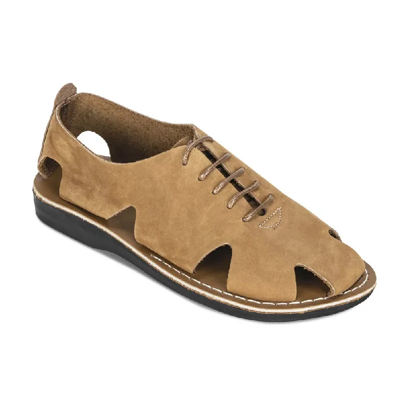 Men's sandals with a rubber sole for tractionRiver - Leather Lace-Up Sandal | Tan Nubuck