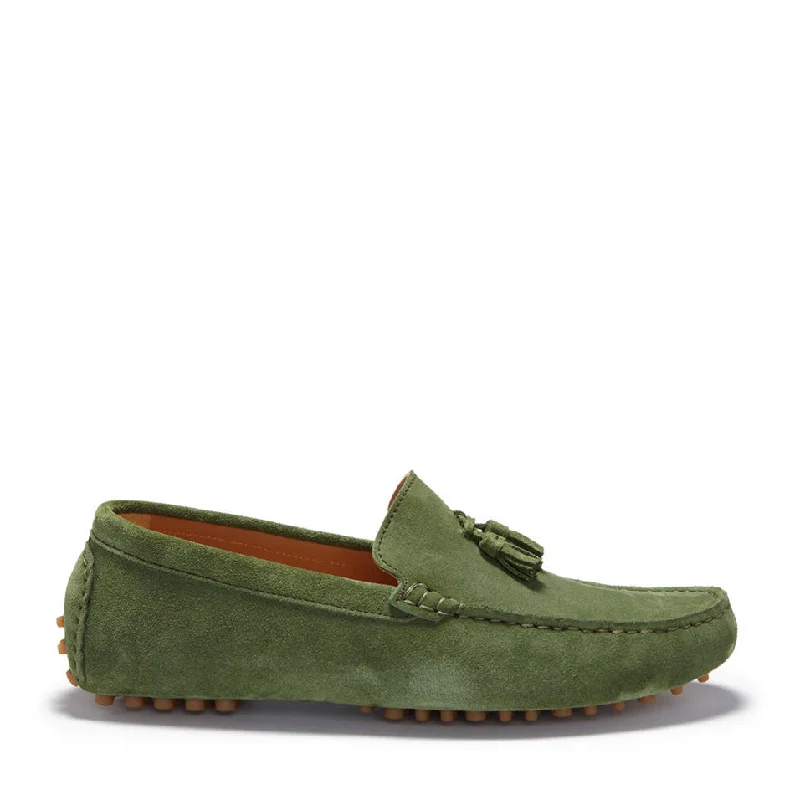 Men's loafers with a removable insole for cleaningTasselled Driving Loafers, safari green suede