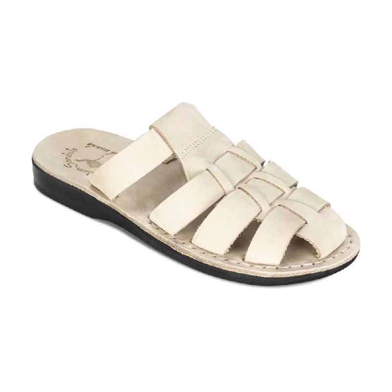 Men's sandals with a perforated leather upper for ventilationMichael Slide - Leather Pacific Slide Sandal | White Nubuck