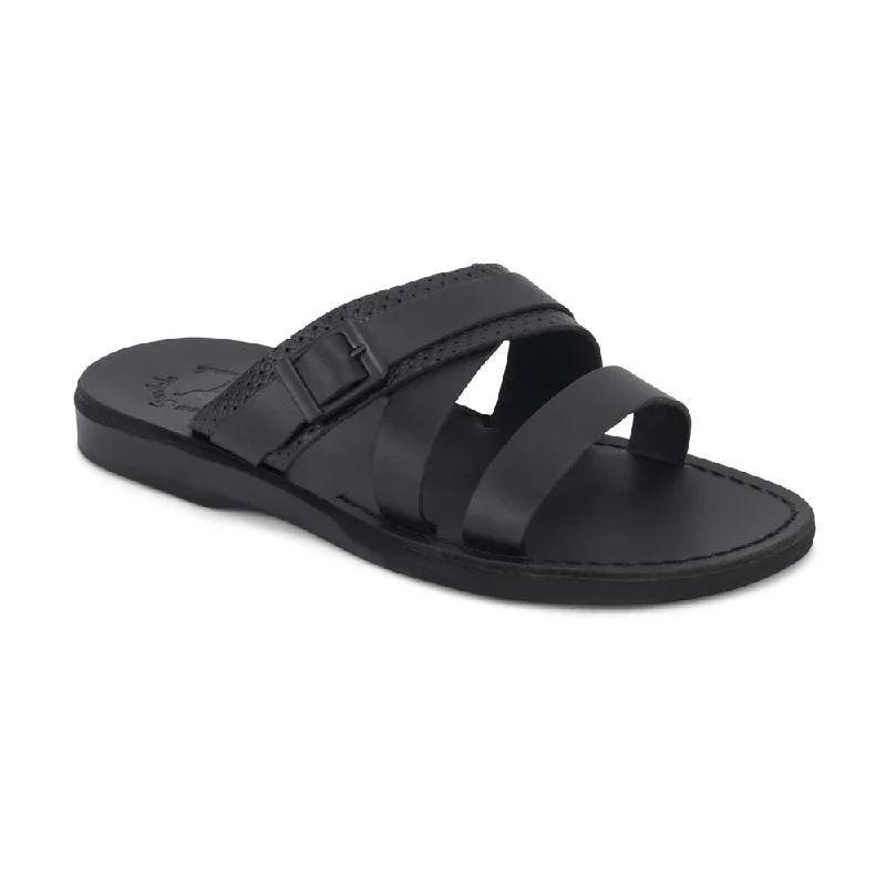 Men's sandals with a decorative buckle or charmJason - Leather Wide Strap Sandal | Black