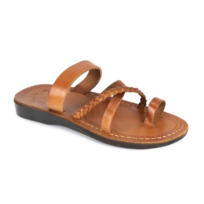 Men's sandals with a pointed toe for a stylish lookSophia - Leather Braided Flat Sandal | Honey