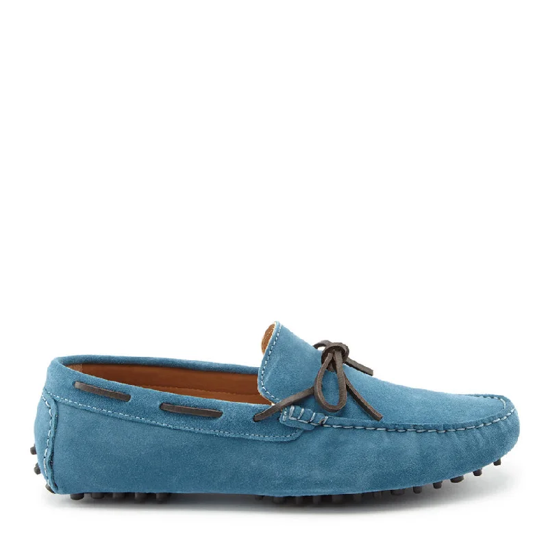 Men's loafers with a flexible sole for easy movementLaced Driving Loafers, petrol blue suede