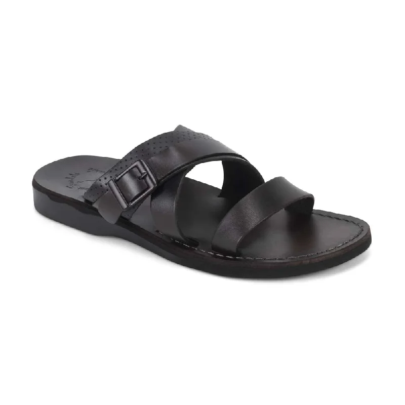 Men's sandals with a removable insole for cleaningJason - Leather Wide Strap Sandal | Brown