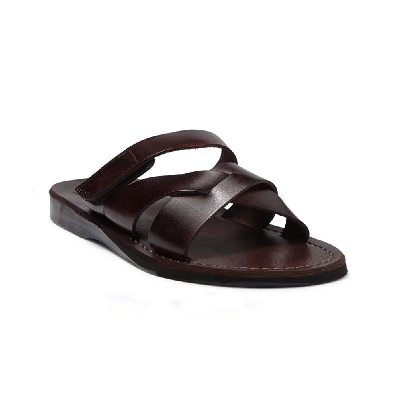 Men's sandals in a neutral color like black or brownPhilip - Leather Woven Strap Sandal | Brown