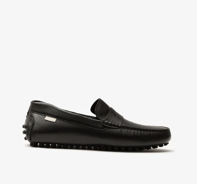 Men's loafers with a leather lacing systemDriver | Black Leather