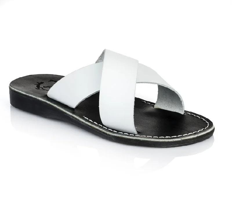 Men's sandals with a padded heelElan - Leather Slide On Sandal | Black White