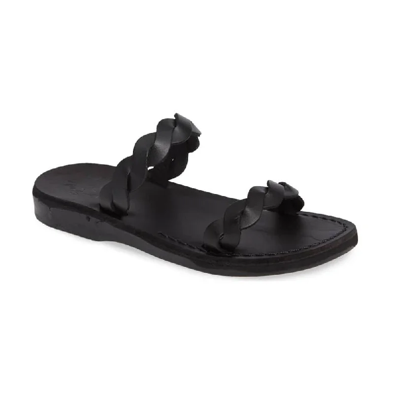 Men's sandals with a toe post designJoanna - Leather Braided Strap Sandal | Black