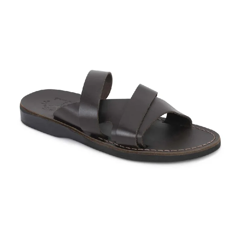 Men's sandals with a stretchy strap for a better fitLucas - Leather Open Toe Slide Sandal | Brown