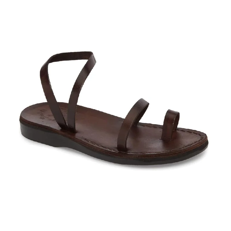 Men's sandals with a buckle closureElla - Leather Ankle Strap Flat Sandal | Brown