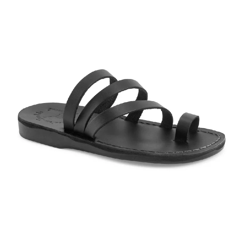 Men's sandals with a contrast stitching detailNora - Leather Strappy Flat Sandal | Black