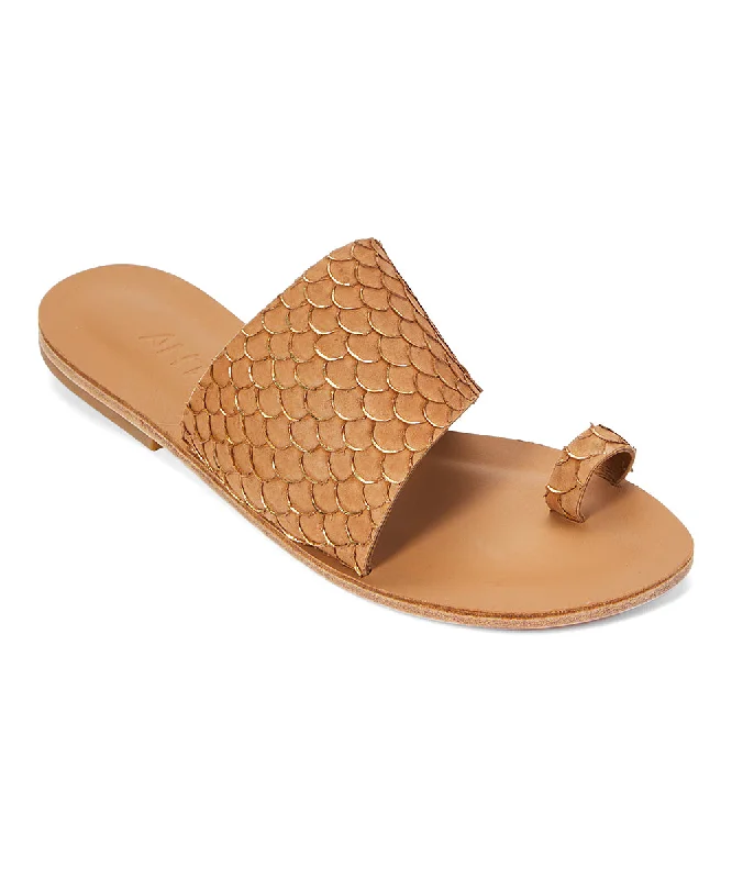 Men's sandals with a rubber sole for tractionWilshire Blvd - Classic Slide with Toe Loop And Real Fish Scale Leather | Tan