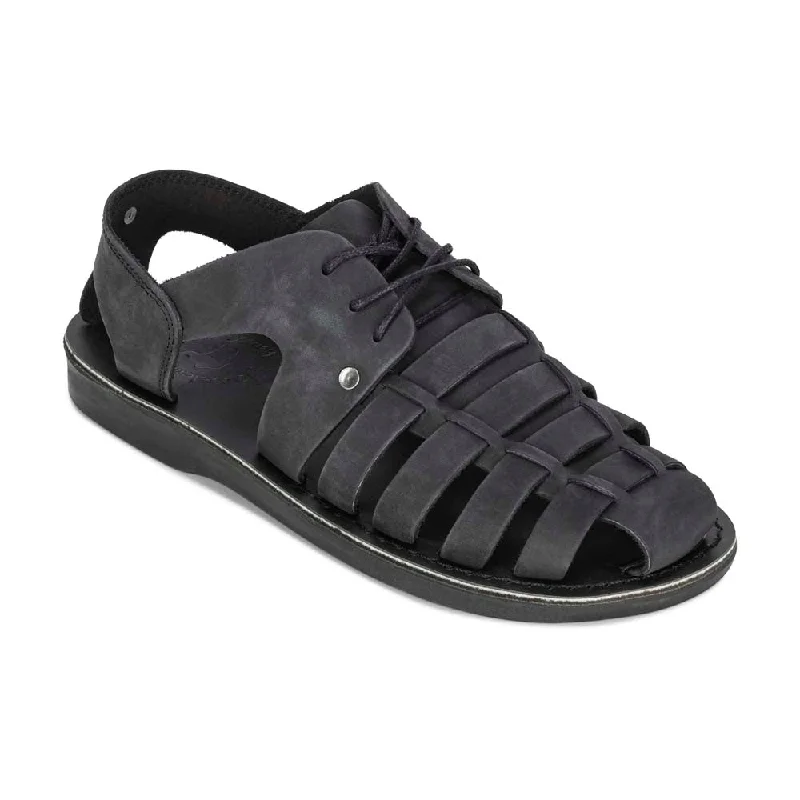 Men's sandals with a wide strap for supportElliot - Leather Riverside Explorer Sandal | Black Nubuck