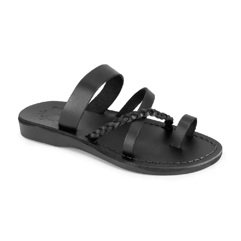 Men's sandals with a flexible sole for easy movementSophia - Leather Braided Flat Sandal | Black