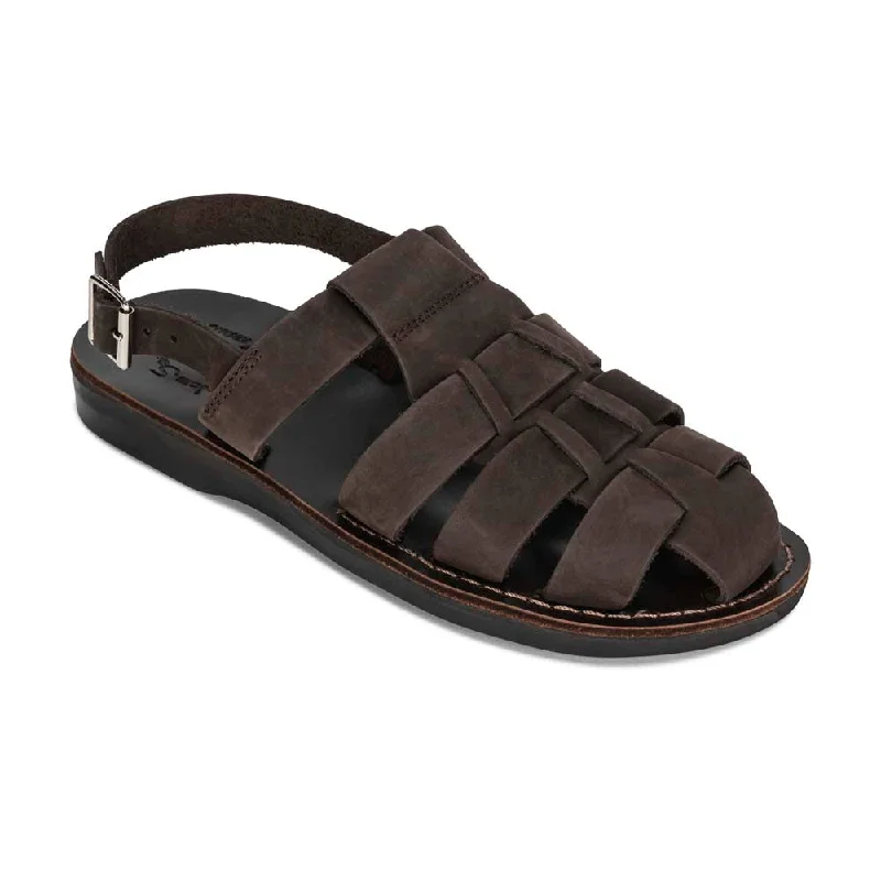 Men's sandals with a toe post designMichael - Closed Toe Leather Fisherman Sandal | Brown Nubuck