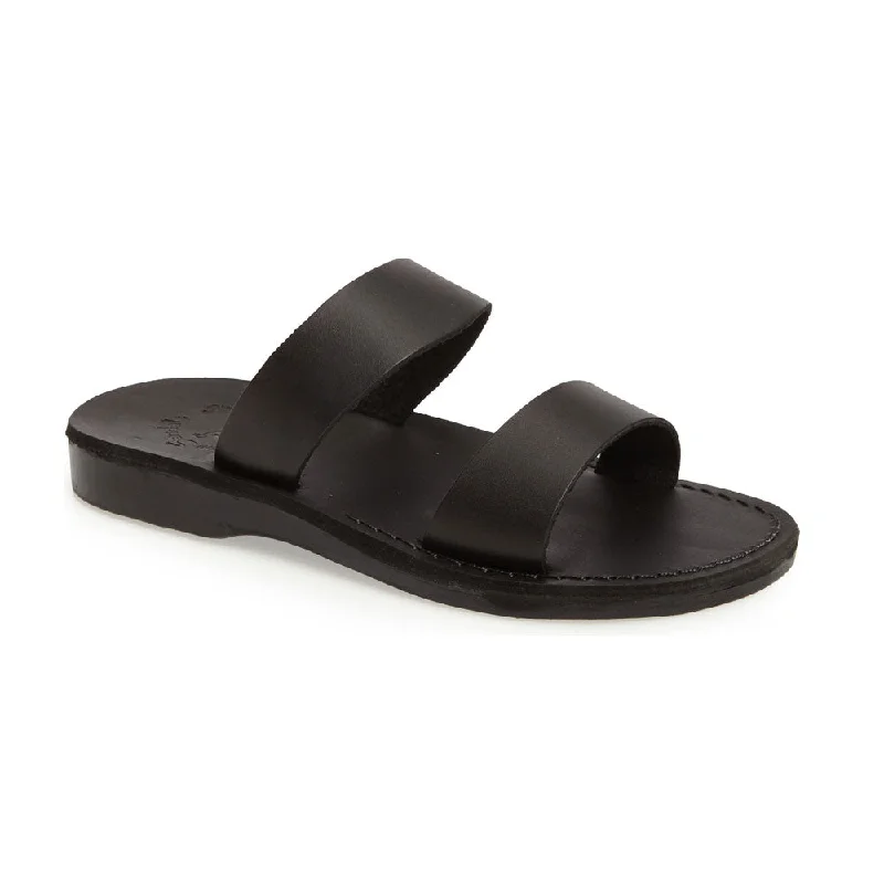 Men's sandals with a rubber sole for tractionAviv - Leather Wide Strap Sandal | Black