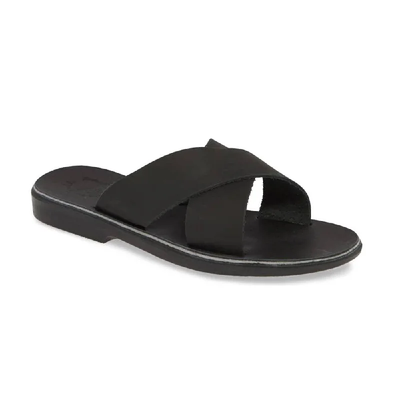 Men's sandals with a wide strap for supportIsla - Suede Leather Slip On Sandal | Black Suede