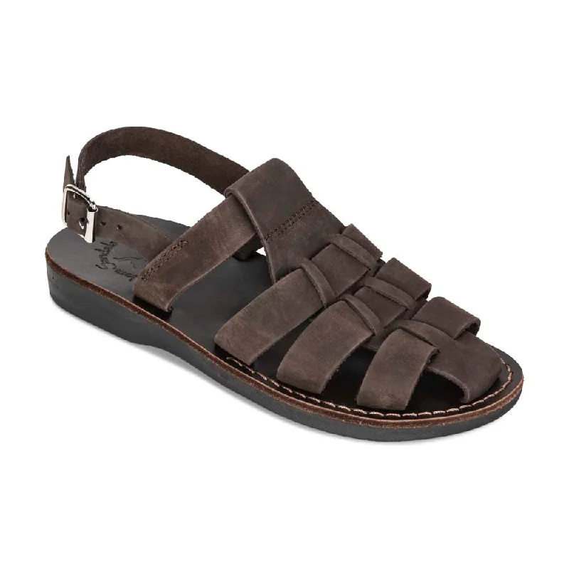 Men's sandals with a stretchy strap for a better fitMichael - Slingback Leather Fisherman Sandal | Brown Nubuck