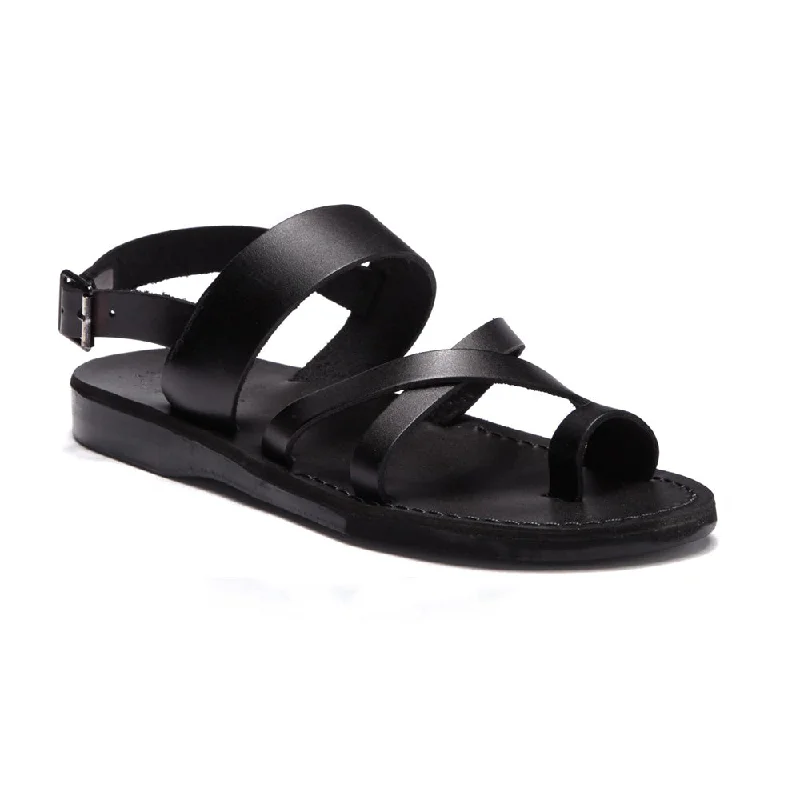 Men's sandals with a pointed toe for a stylish lookAmos - Leather Ankle Strap Flat Sandal | Black