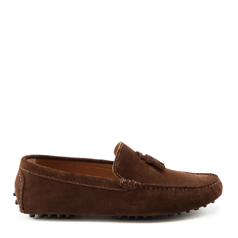 Men's leather loafers with a penny slotTasselled Driving Loafers, brown suede