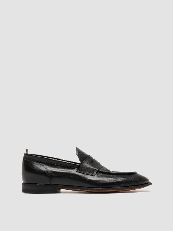 Men's loafers with a flexible sole for easy movementSOLITUDE 001 - Black Leather Penny Loafers