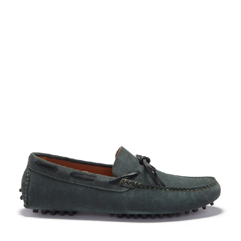 Men's loafers with a decorative buckleLaced Driving Loafers, racing green suede