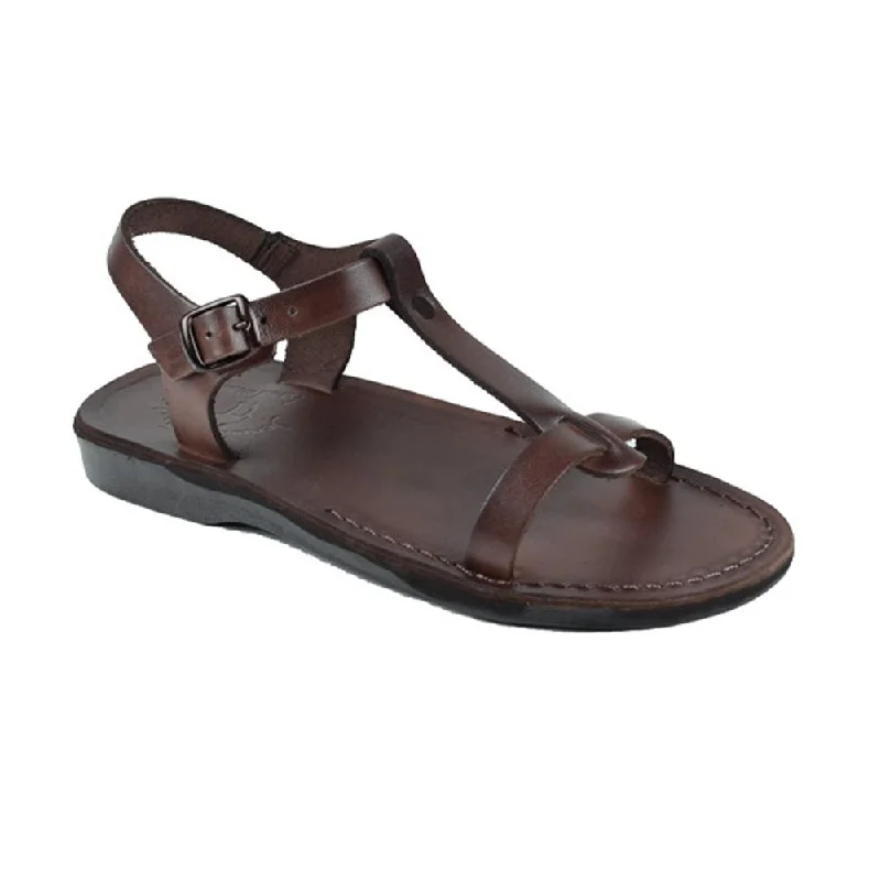 Men's leather sandals with an adjustable strapBathsheba - Leather T Strap Sandal | Brown