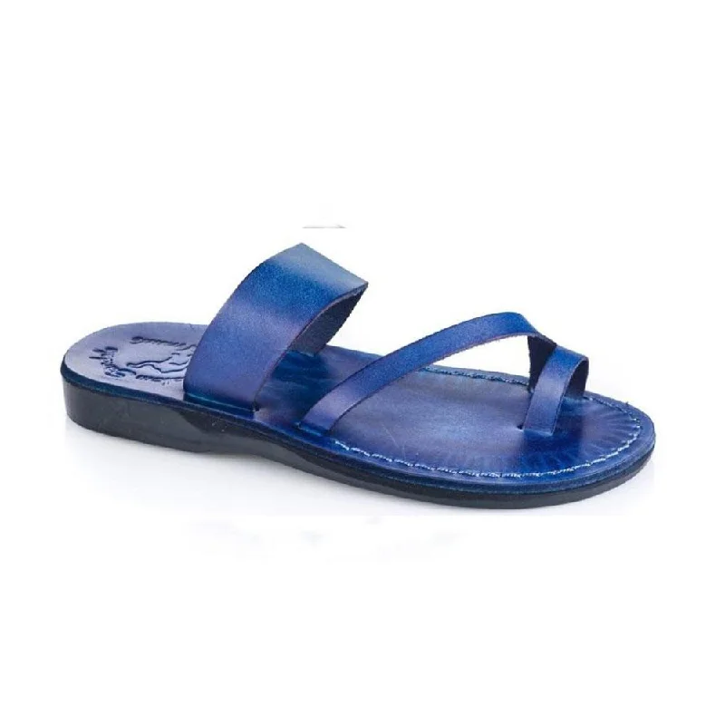 Men's sandals with a rubber sole for tractionZohar - Leather Toe Ring Sandal | Blue