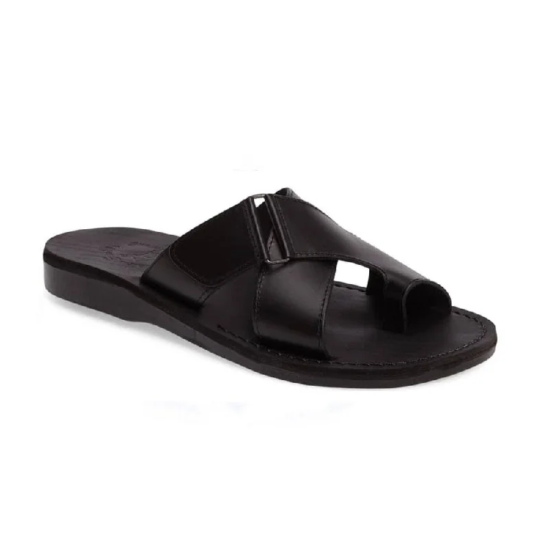 Men's sandals with a decorative buckle or charmAsher - Leather Slide On Sandal | Black