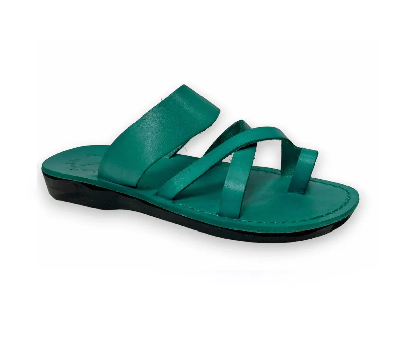 Men's sandals with a perforated leather upper for ventilationThe Good Shepherd - Leather Toe Loop Sandal | Turquoise