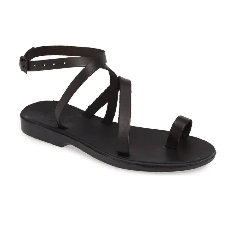 Men's sandals with a cushioned footbedMara - Leather Thin Ankle Strap Sandal | Black