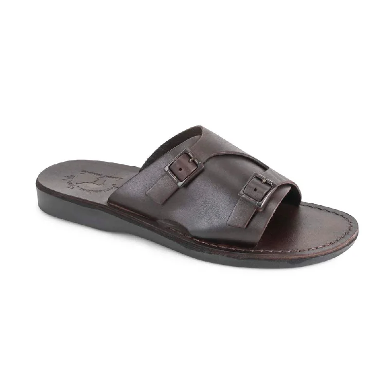 Men's sandals with a decorative buckle or charmSeth - Leather Slide Sandal | Brown