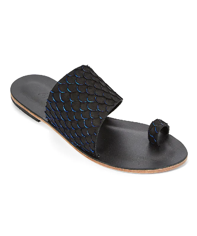 Men's sandals with a buckle closureWilshire Blvd - Classic Slide with Toe Loop And Real Fish Scale Leather | Blue