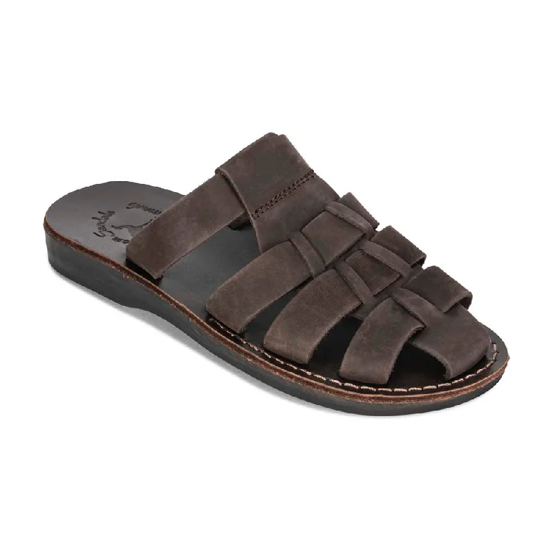 Men's sandals with a decorative buckle or charmMichael Slide - Leather Pacific Slide Sandal | Brown Nubuck