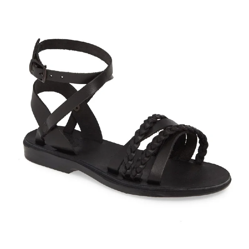 Men's sandals with a perforated leather upper for ventilationAsa - Leather Crossover Sandal | Black