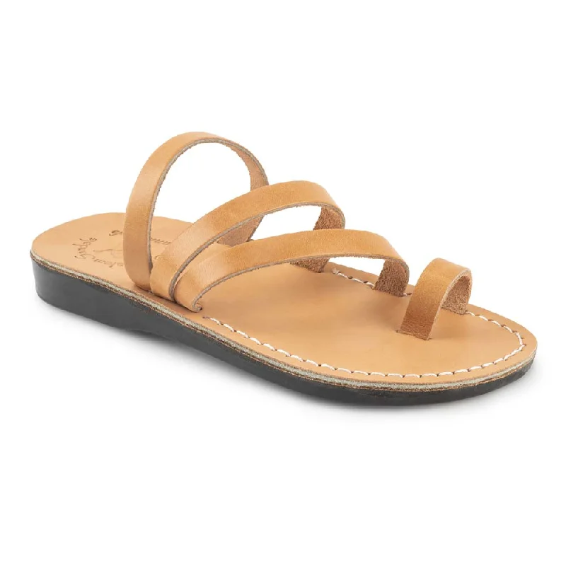 Men's leather sandals with an adjustable strapNora - Leather Strappy Flat Sandal | Tan