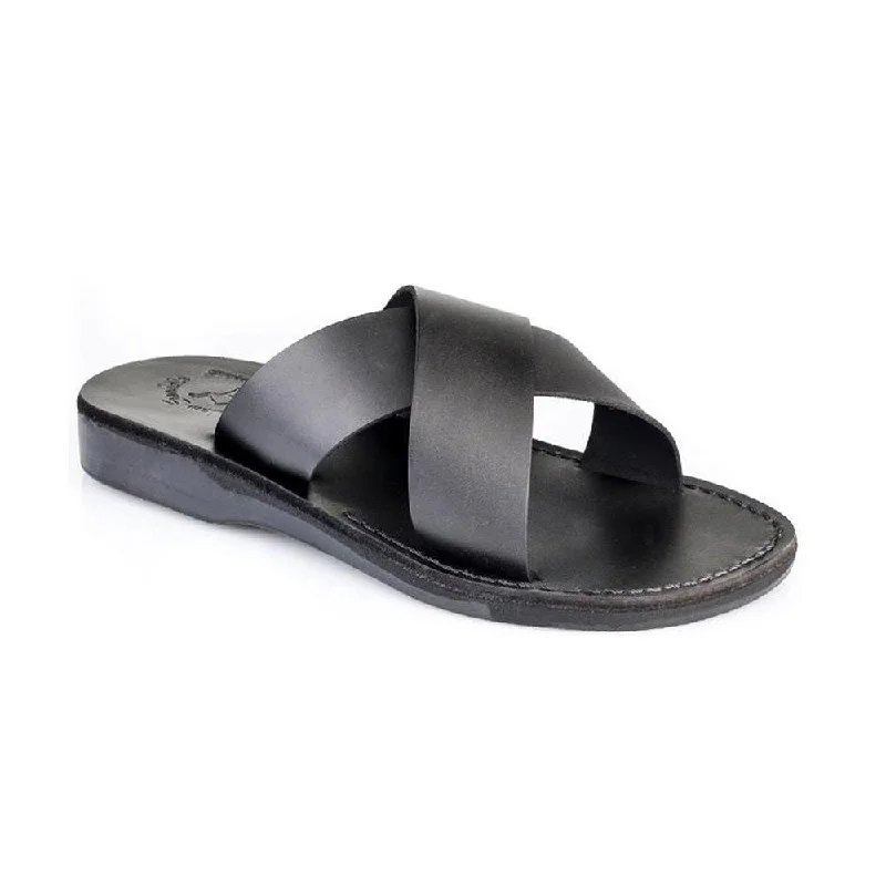 Men's sandals with a durable outer soleElan - Leather Slide On Sandal | Black