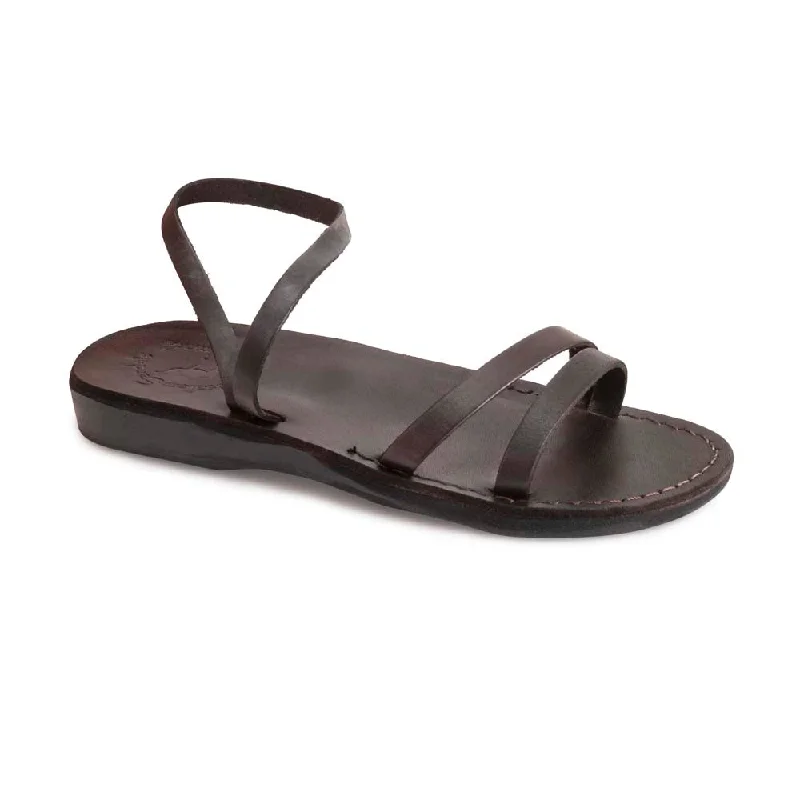 Men's sandals with a contrast stitching detailJada - Leather Ankle Strap Flat Sandal | Brown