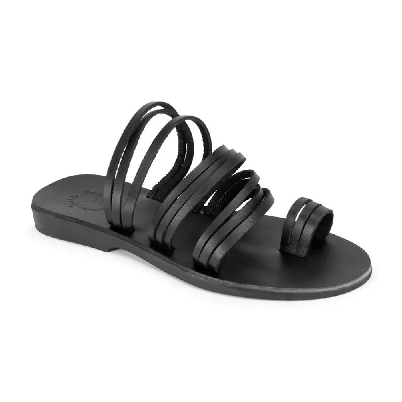 Men's sandals with a wide strap for supportLayla - Leather Thin Strap Sandal | Black