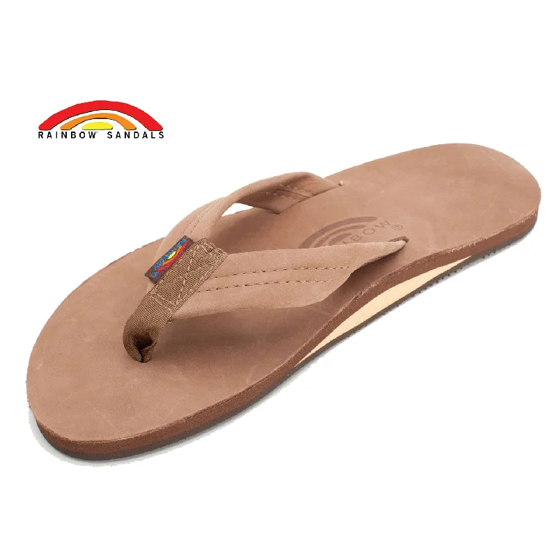 Men's sandals with a durable outer soleRainbow Sandals Men's Dark Brown Leather Single Layer Arch Flip Flops