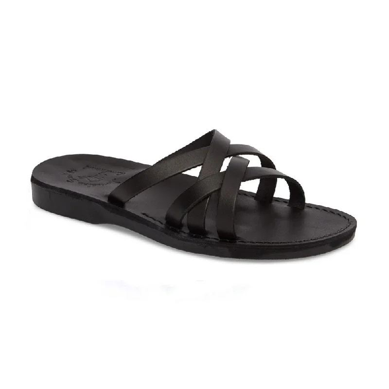 Men's sandals with a durable outer soleGad - Leather Criss Cross Strap Sandal | Black