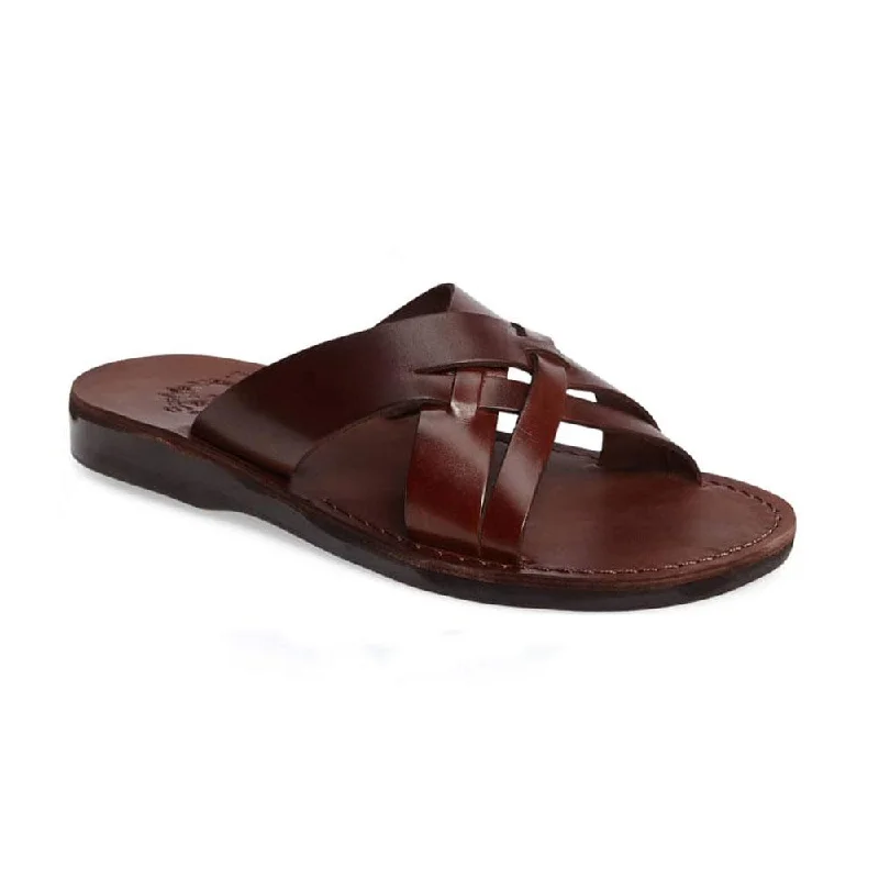 Men's leather sandals with an adjustable strapJesse - Leather Woven Strap Sandal | Brown