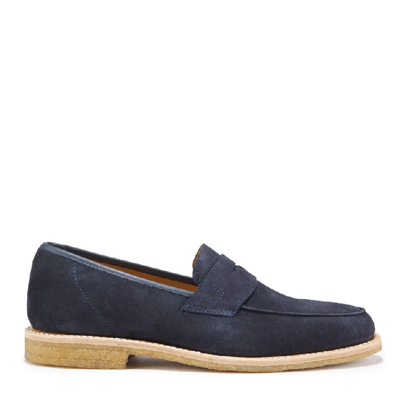 Men's loafers with a stretchy side panel for a better fitBlue Suede Loafers, Crepe Rubber Welted Sole