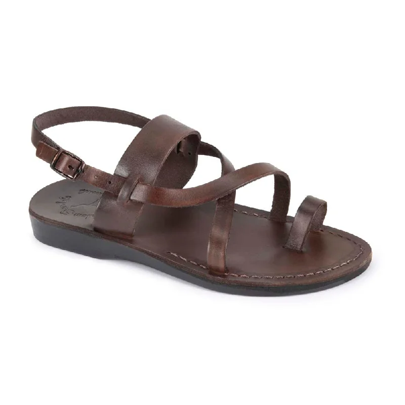 Men's sandals with a decorative buckle or charmBethany - Leather Cross Strap Sandal | Brown