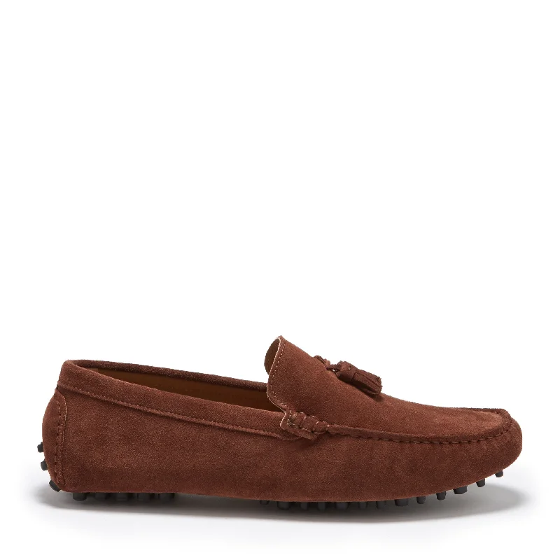 Men's loafers with a moc - toe designTasselled Driving Loafers, mahogany brown suede